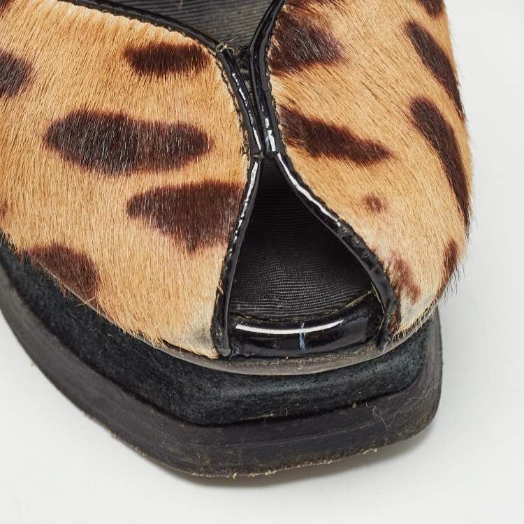 Pre Owned Saint Laurent Black/Brown Calf Hair Animal Print Pumps Size 36