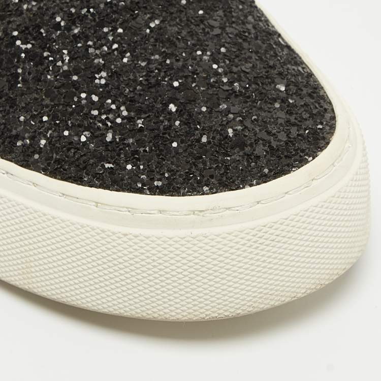 Pre Owned Saint Laurent Black Glitter Slip On Sneakers Size 37.5 