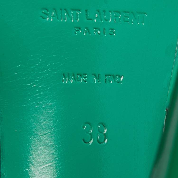 Pre Owned Saint Laurent Green Patent Tribute Ankle Strap Sandals Size 38 