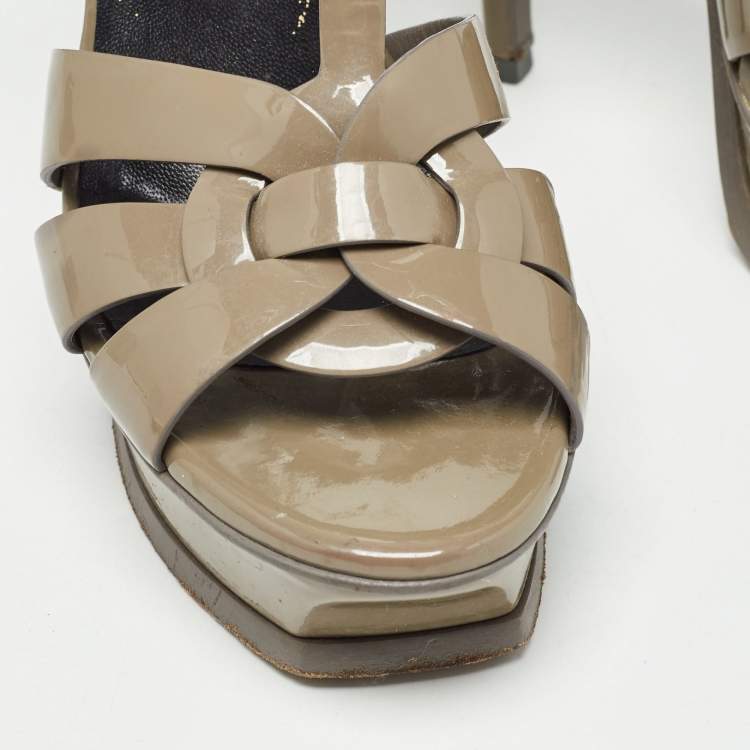 Pre Owned Saint Laurent Green Patent Tribute Sandals Size 37