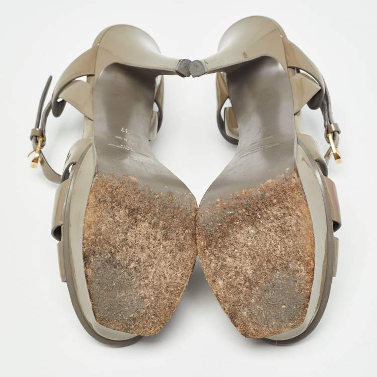 Pre Owned Saint Laurent Green Patent Tribute Sandals Size 37