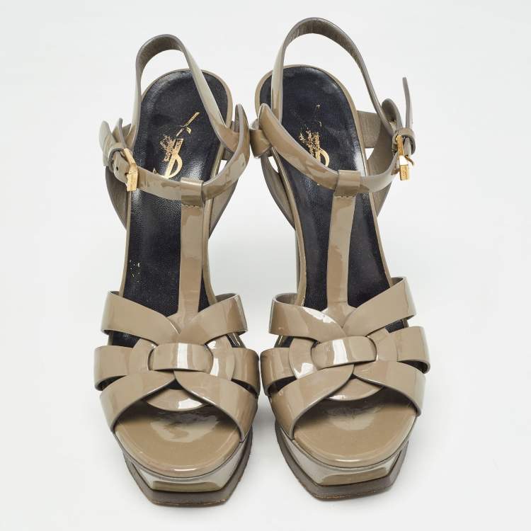 Pre Owned Saint Laurent Green Patent Tribute Sandals Size 37