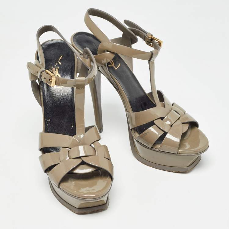 Pre Owned Saint Laurent Green Patent Tribute Sandals Size 37