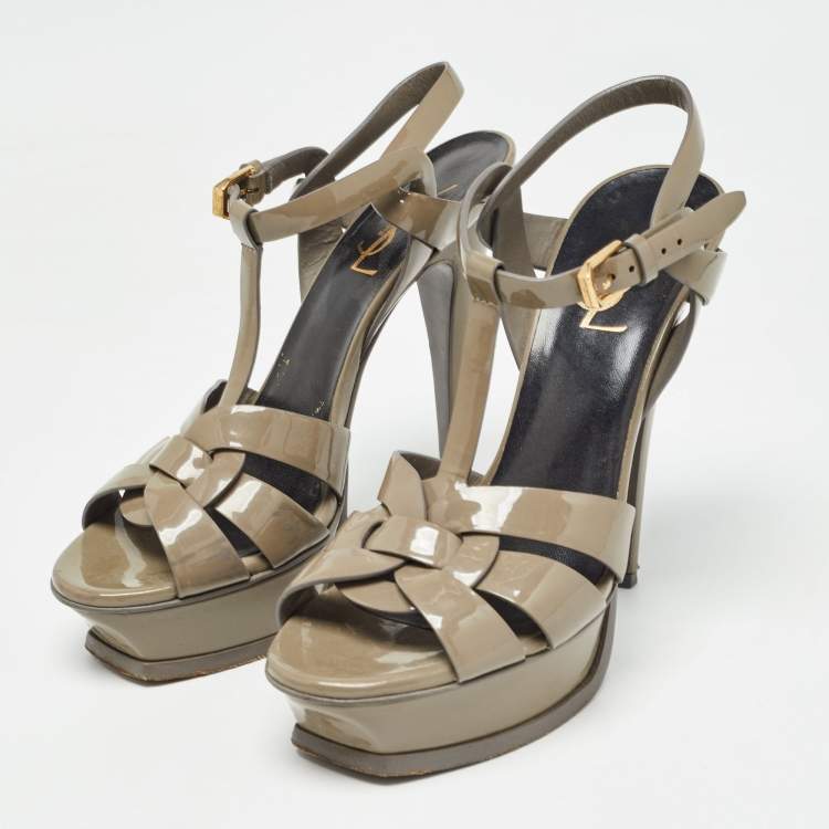 Pre Owned Saint Laurent Green Patent Tribute Sandals Size 37