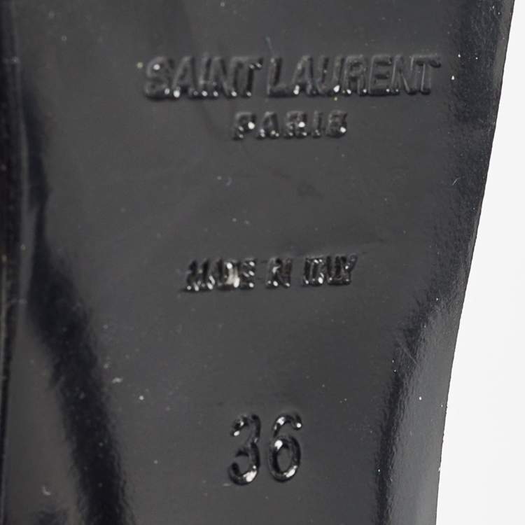 Pre Owned Saint Laurent Black/Gold Texture Leather Tribute  Ankle Strap Sandals Size 36