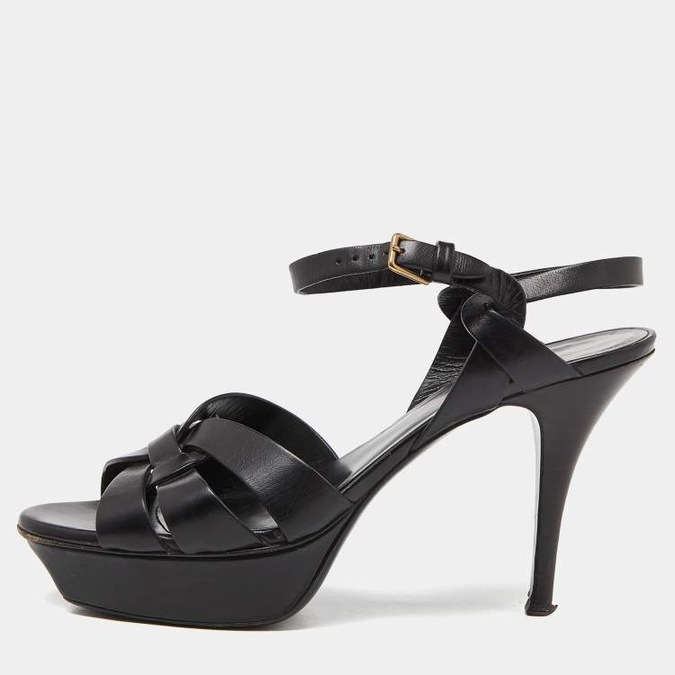 Pre Owned Saint Laurent Black Leather Tribute Platform Sandals Size 39