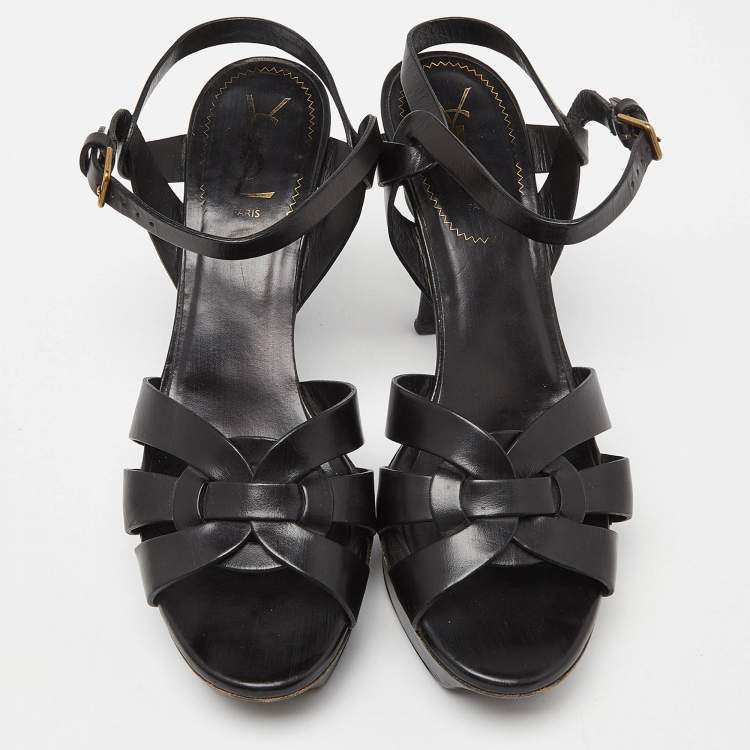 Pre Owned Saint Laurent Black Leather Tribute Platform Sandals Size 39