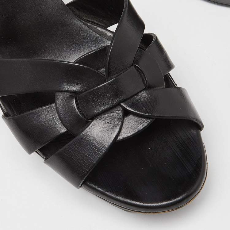 Pre Owned Saint Laurent Black Leather Tribute Platform Sandals Size 39