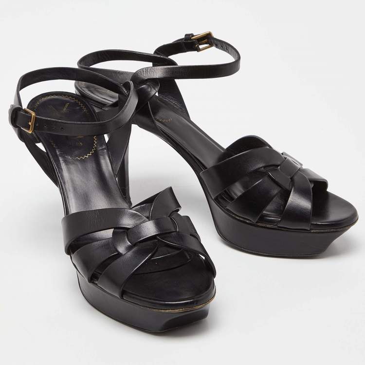 Pre Owned Saint Laurent Black Leather Tribute Platform Sandals Size 39