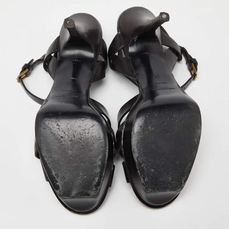 Pre Owned Saint Laurent Black Leather Tribute Platform Sandals Size 39
