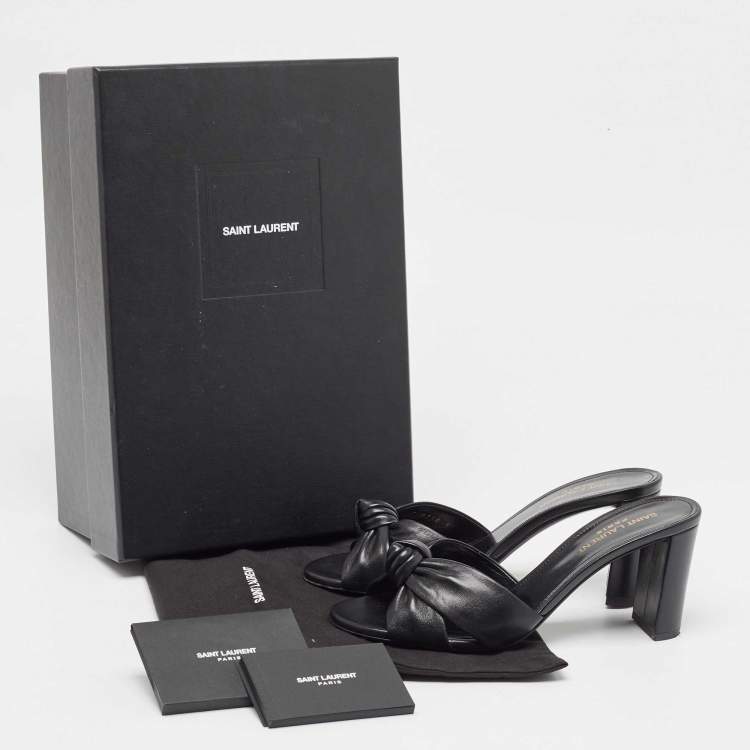 Pre Owned Saint Laurent Black Leather Bianca Slide Sandals Size 37.5