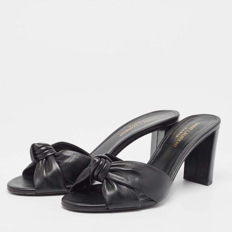Pre Owned Saint Laurent Black Leather Bianca Slide Sandals Size 37.5
