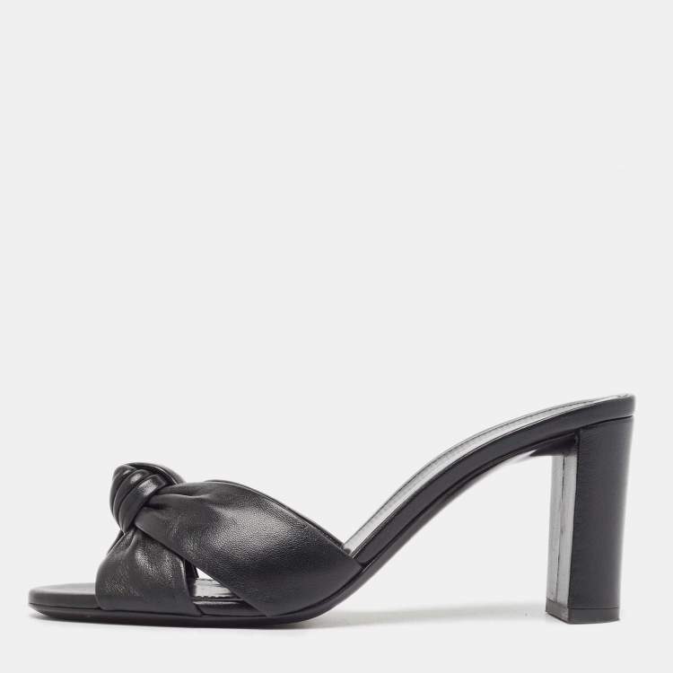 Pre Owned Saint Laurent Black Leather Bianca Slide Sandals Size 37.5