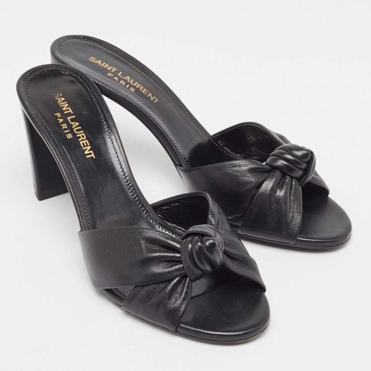Pre Owned Saint Laurent Black Leather Bianca Slide Sandals Size 37.5