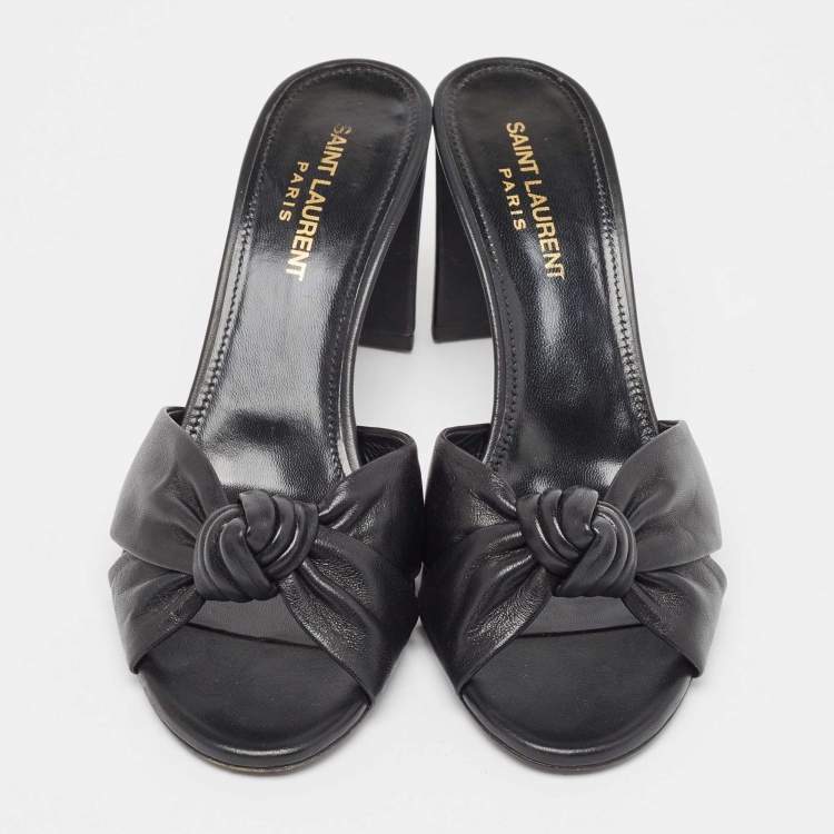 Pre Owned Saint Laurent Black Leather Bianca Slide Sandals Size 37.5