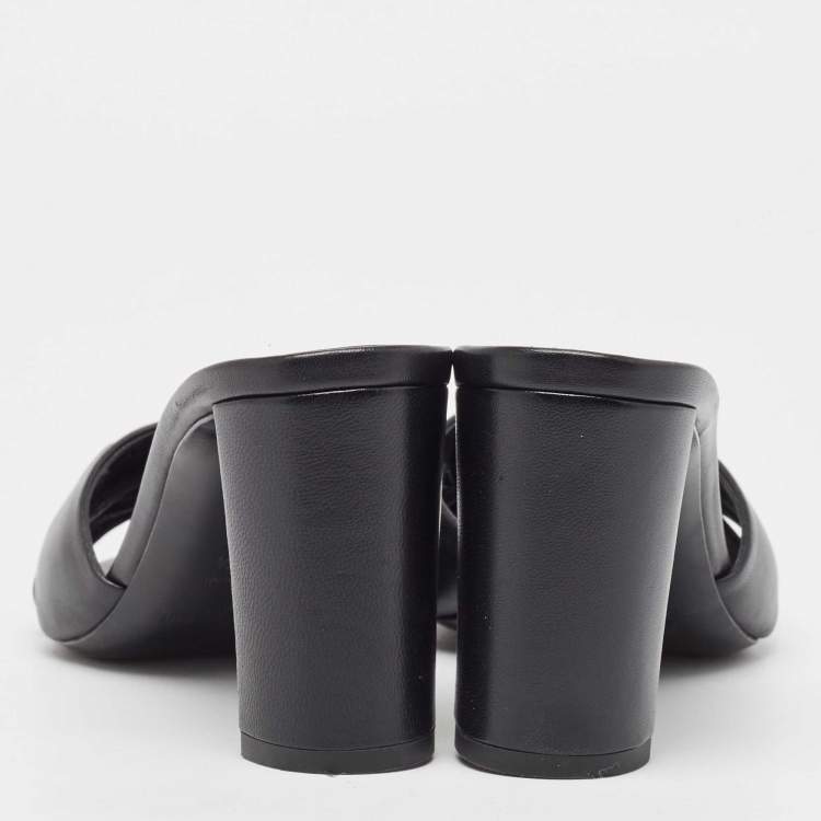 Pre Owned Saint Laurent Black Leather Bianca Slide Sandals Size 37.5