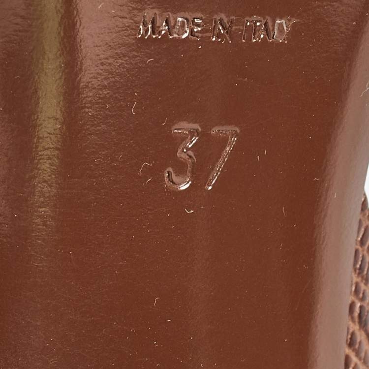 Pre Owned Saint Laurent Brown Lizard Embossed Leather Tribute Sandals Size 37