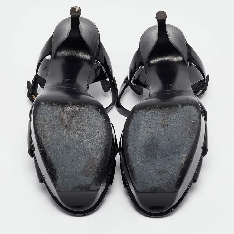 Pre Owned Saint Laurent Black Patent Leather Tribute Sandals Size 39