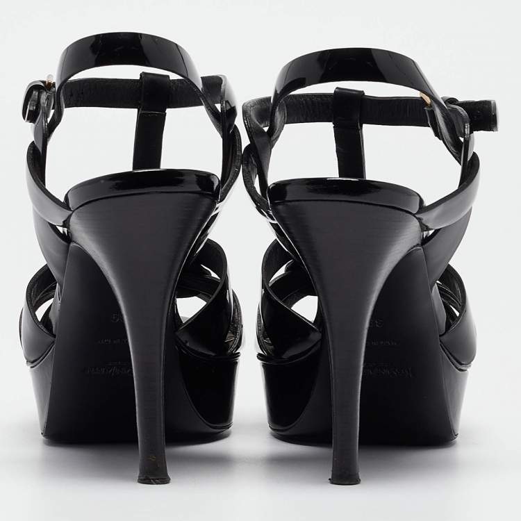 Pre Owned Saint Laurent Black Patent Leather Tribute Sandals Size 39