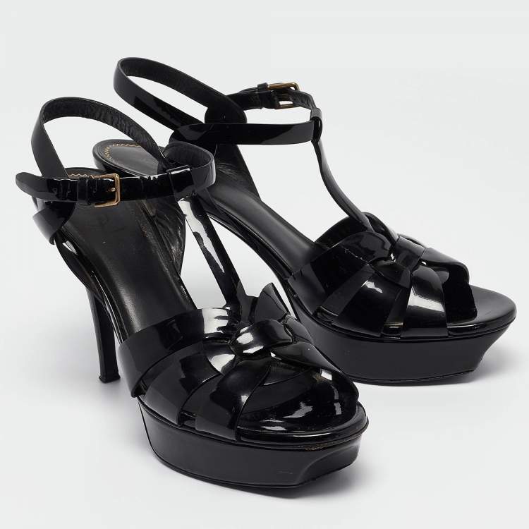 Pre Owned Saint Laurent Black Patent Leather Tribute Sandals Size 39