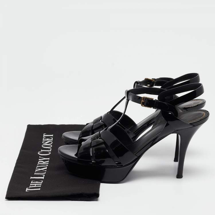 Pre Owned Saint Laurent Black Patent Leather Tribute Sandals Size 39