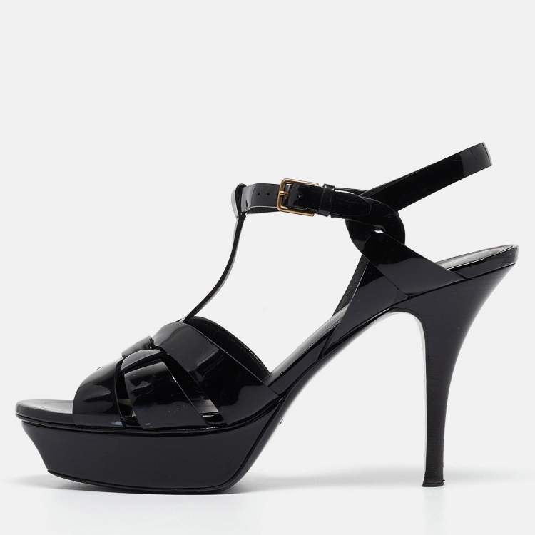 Pre Owned Saint Laurent Black Patent Leather Tribute Sandals Size 39