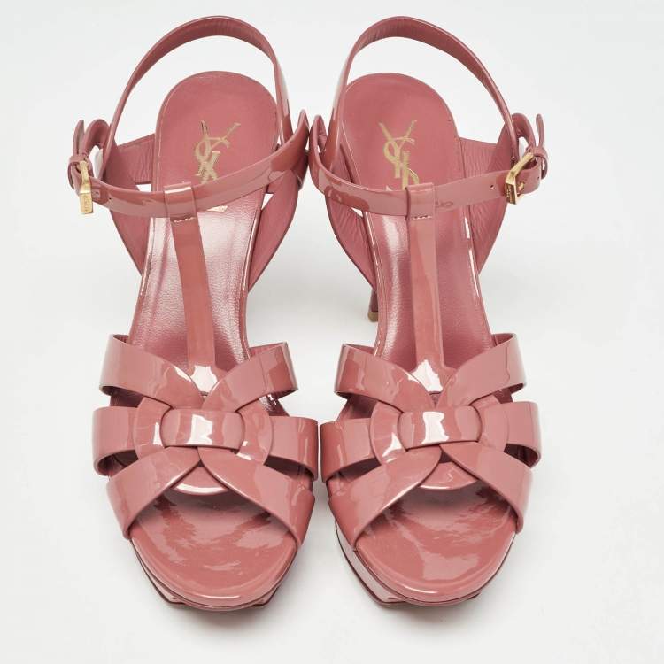 Pre Owned Saint Laurent Pink Patent Leather Tribute Sandals Size 39.5