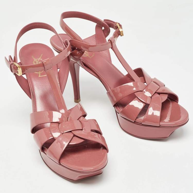 Pre Owned Saint Laurent Pink Patent Leather Tribute Sandals Size 39.5