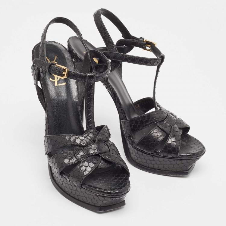 Pre Owned Saint Laurent Black Python Tribute Sandals Size 40