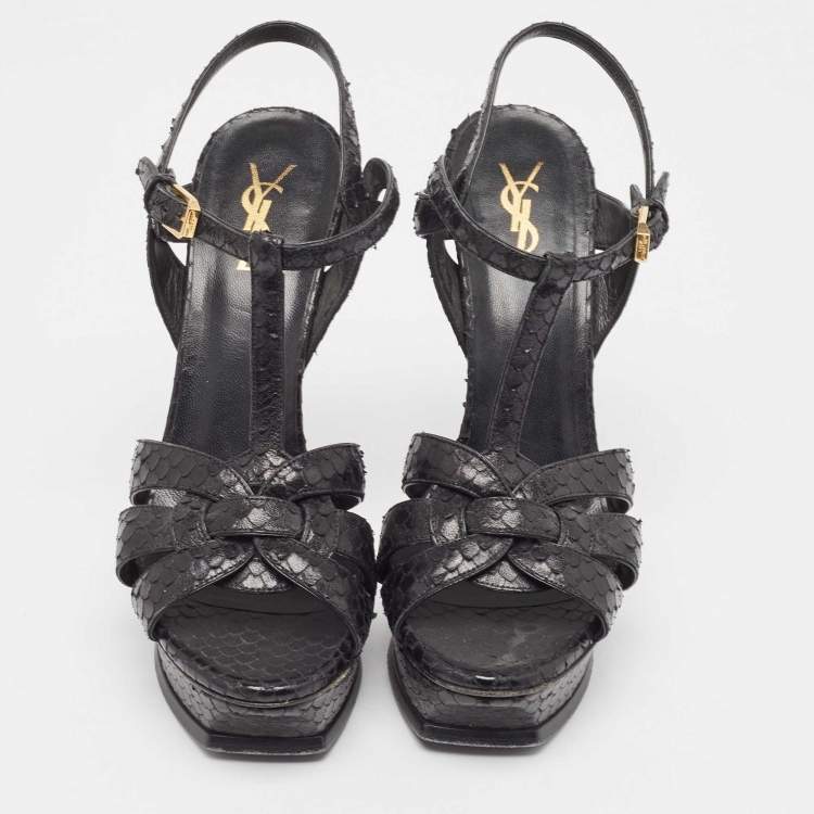 Pre Owned Saint Laurent Black Python Tribute Sandals Size 40