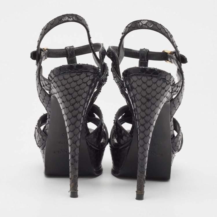 Pre Owned Saint Laurent Black Python Tribute Sandals Size 40