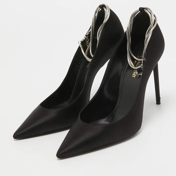 Pre Owned Saint Laurent Black Satin Pointed Toe Pumps Size 38
