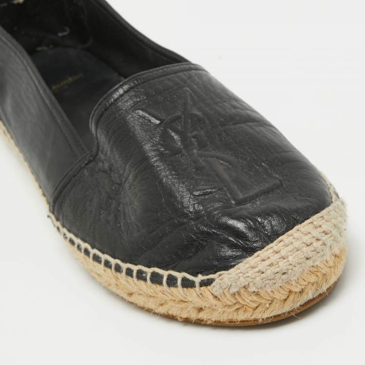 Pre Owned Saint Laurent Paris Black Leather Espadrilles Flats Size 40