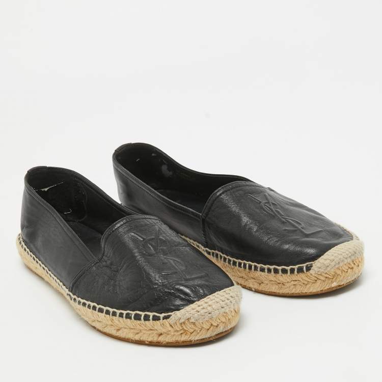 Pre Owned Saint Laurent Paris Black Leather Espadrilles Flats Size 40