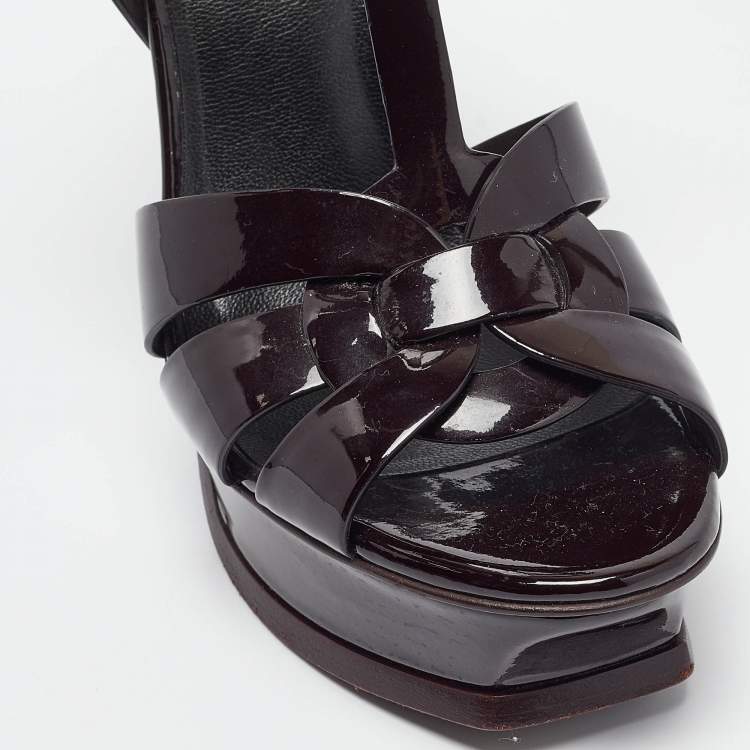 Pre Owned Saint Laurent Dark Burgundy Patent Leather Tribute Sandals Size 36