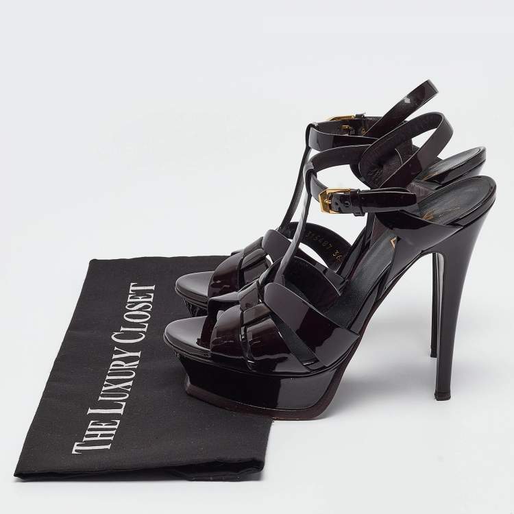 Pre Owned Saint Laurent Dark Burgundy Patent Leather Tribute Sandals Size 36