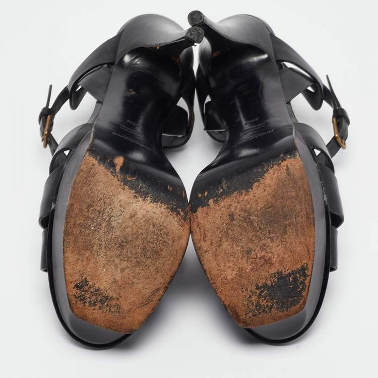 Pre Owned Saint Laurent Black Leather Tribute Sandals Size 39.5