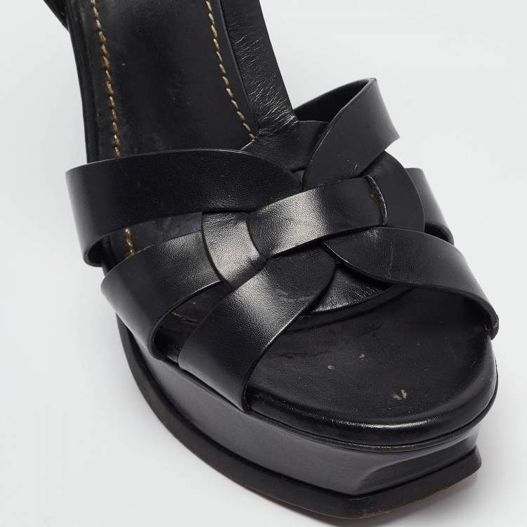 Pre Owned Saint Laurent Black Leather Tribute Sandals Size 39.5