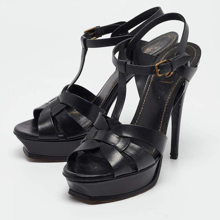 Pre Owned Saint Laurent Black Leather Tribute Sandals Size 39.5