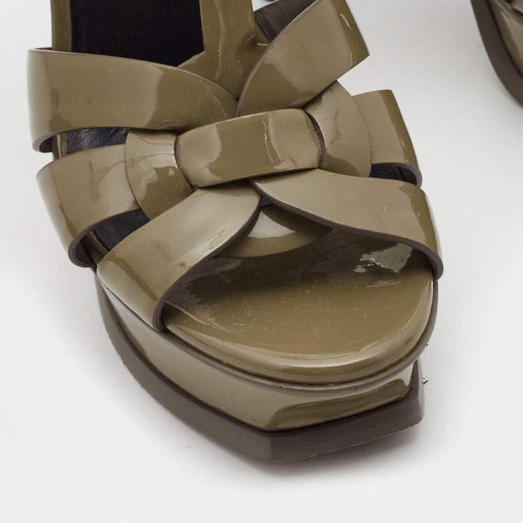 Pre Owned Saint Laurent Grey Patent Leather Tribute Sandals Size 36