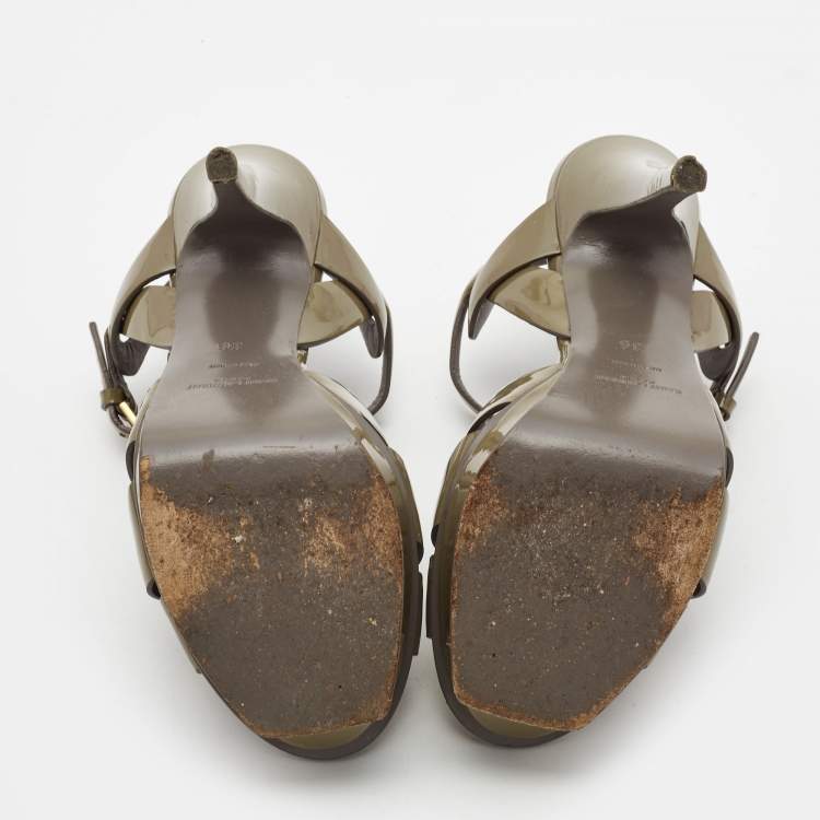 Pre Owned Saint Laurent Grey Patent Leather Tribute Sandals Size 36