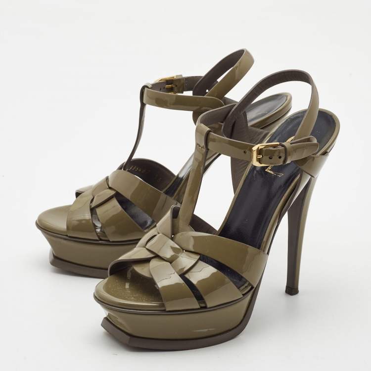 Pre Owned Saint Laurent Grey Patent Leather Tribute Sandals Size 36