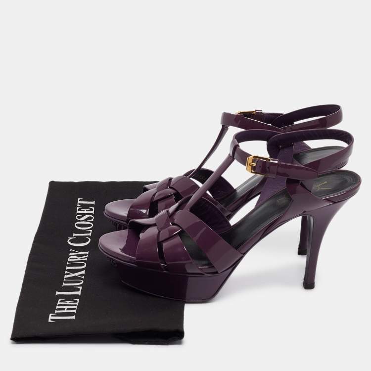 مملوكة مسبقًا Saint Laurent Purple Patent Leather Tribute Sandals Size 36.5