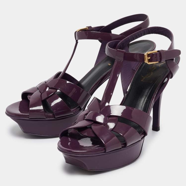 مملوكة مسبقًا Saint Laurent Purple Patent Leather Tribute Sandals Size 36.5
