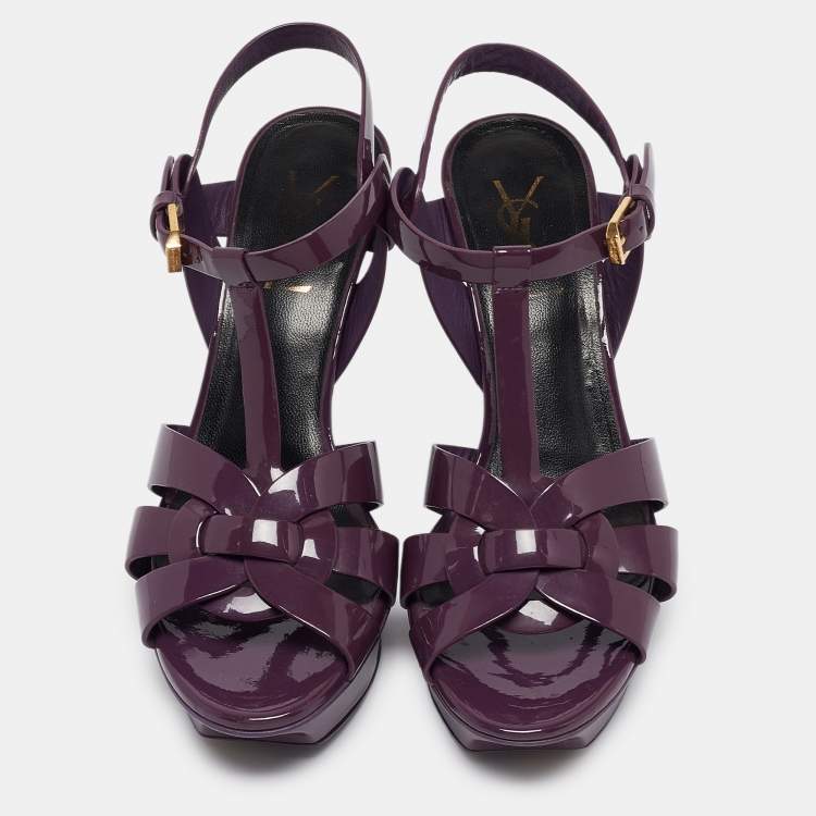 مملوكة مسبقًا Saint Laurent Purple Patent Leather Tribute Sandals Size 36.5