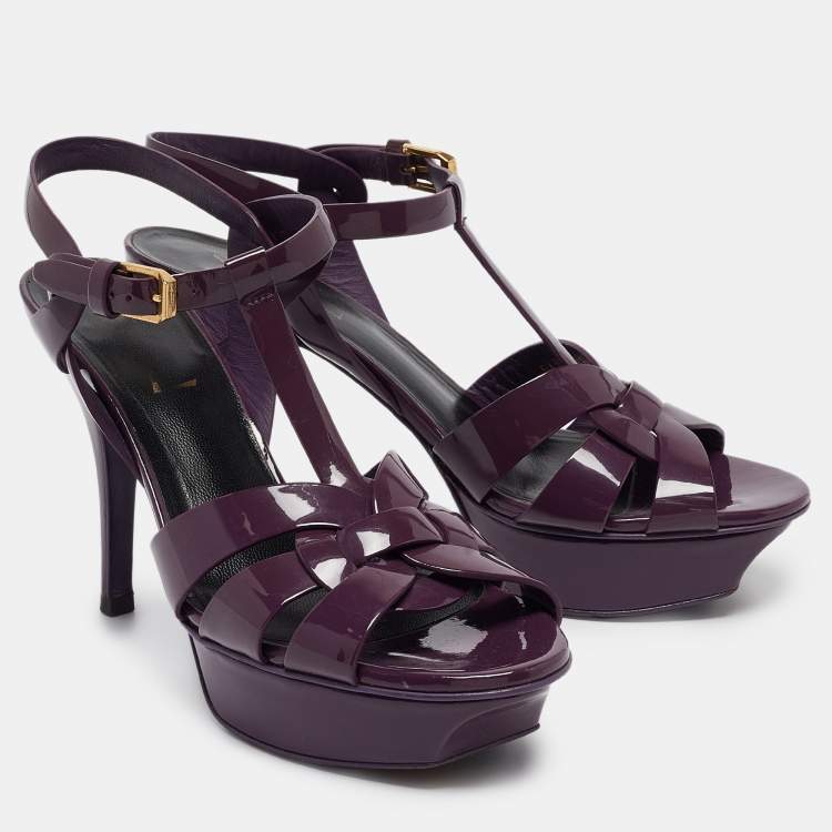 مملوكة مسبقًا Saint Laurent Purple Patent Leather Tribute Sandals Size 36.5