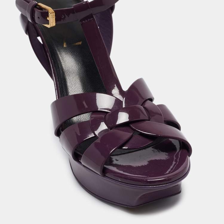 مملوكة مسبقًا Saint Laurent Purple Patent Leather Tribute Sandals Size 36.5