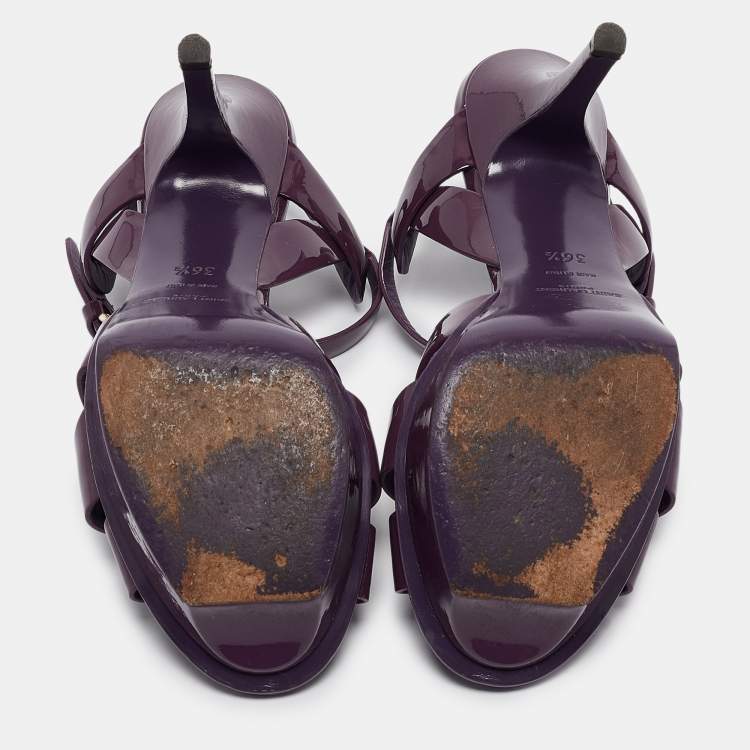 مملوكة مسبقًا Saint Laurent Purple Patent Leather Tribute Sandals Size 36.5