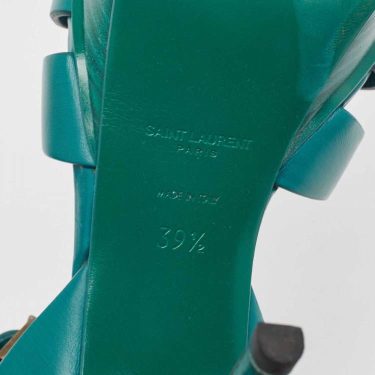 Pre Owned Saint Laurent Green Leather Tribute Sandals Size 39.5