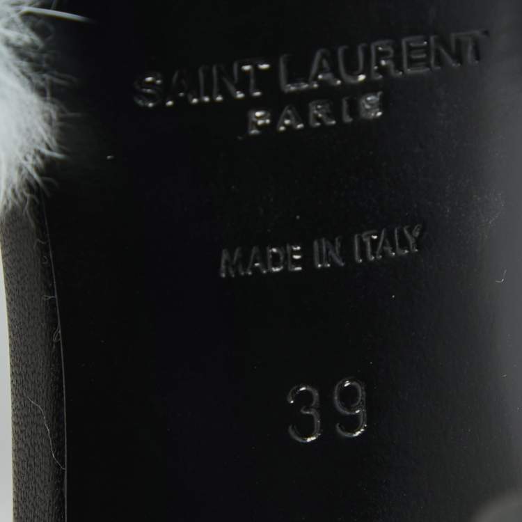 Pre Owned Saint Laurent Blue Mink Fur Roy Slide Sandals Size 39